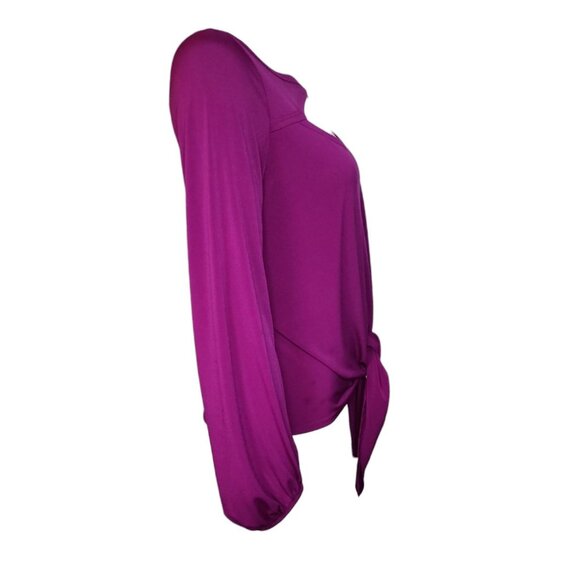 Boston Proper Top Womens Size M Medium Solid All Purple Keyhole Tie Front - Picture 4 of 8